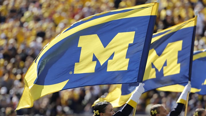 Sep 21, 2024; Ann Arbor, Michigan, USA;  Michigan Wolverines marching band performs before the game against the USC Trojans at Michigan Stadium.