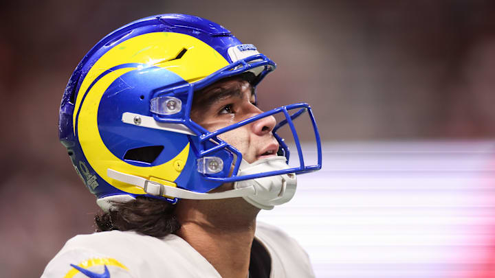 Dec 29, 2025; Atlanta, Georgia, USA; Los Angeles Rams wide receiver Puka Nacua (12) reacts after a play against the Atlanta Falcons in the fourth quarter at Mercedes-Benz Stadium. Mandatory Credit: Brett Davis-Imagn Images Dec 29, 2025; Atlanta, Georgia, USA; Los Angeles Rams wide receiver Puka Nacua (12) reacts after a play against the Atlanta Falcons in the fourth quarter at Mercedes-Benz Stadium. Mandatory Credit: Brett Davis-Imagn Images