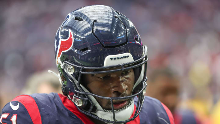 Dec 31, 2023; Houston, Texas, USA; Houston Texans defensive end Will Anderson Jr. (51) runs off the field at the end of the first half against the Tennessee Titans at NRG Stadium. Mandatory Credit: Thomas Shea-USA TODAY Sports