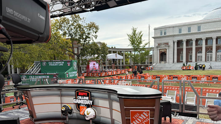 The set of ESPN's College GameDay show on the ground of the Vanderbilt Commons Center on Oct. 24, 2025, a day before Vanderbilt football takes on Missouri in a Southeastern Conference game at FirstBank Stadium