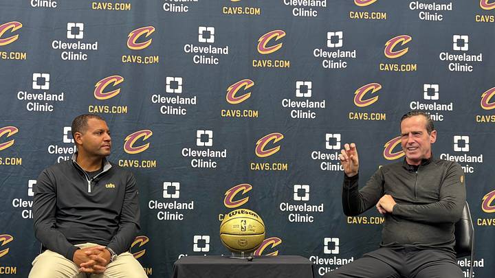 Cavaliers president of basketball operations Koby Altman and Cavs coach Kenny Atkinson address media on Sept. 25 at Cleveland Clinic Courts.