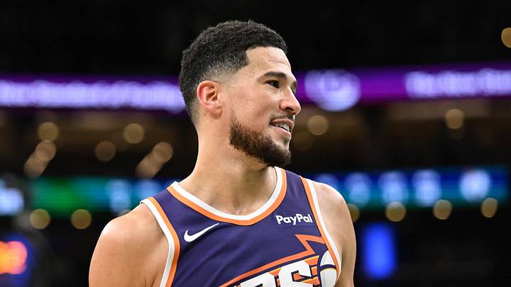 Mar 16, 2026; Boston, Massachusetts, USA; Phoenix Suns guard Devin Booker (1) reacts after a game against the Boston Celtics during the second half at the TD Garden. Mandatory Credit: Brian Fluharty-Imagn Images