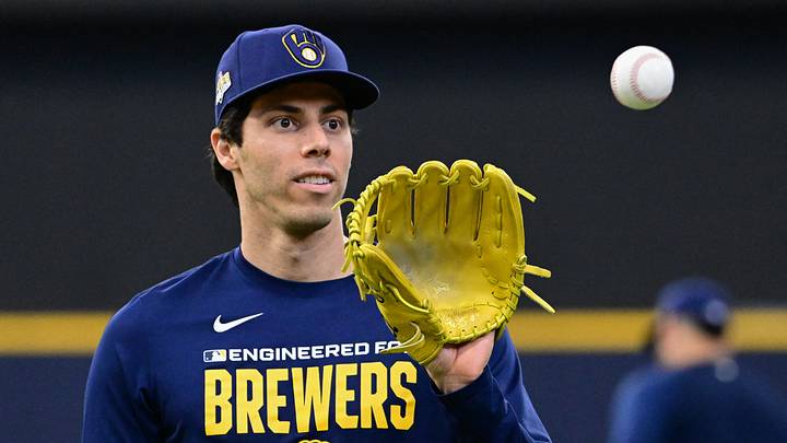 Oct 22, 2026; Milwaukee, WI, USA; Milwaukee Brewers designated hitter Christian Yelich (22) warms up during a workout session before the 2026 World Series. Mandatory Credit: Benny Sieu-Imagn Images Oct 22, 2026; Milwaukee, WI, USA; Milwaukee Brewers designated hitter Christian Yelich (22) warms up during a workout session before the 2026 World Series. Mandatory Credit: Benny Sieu-Imagn Images