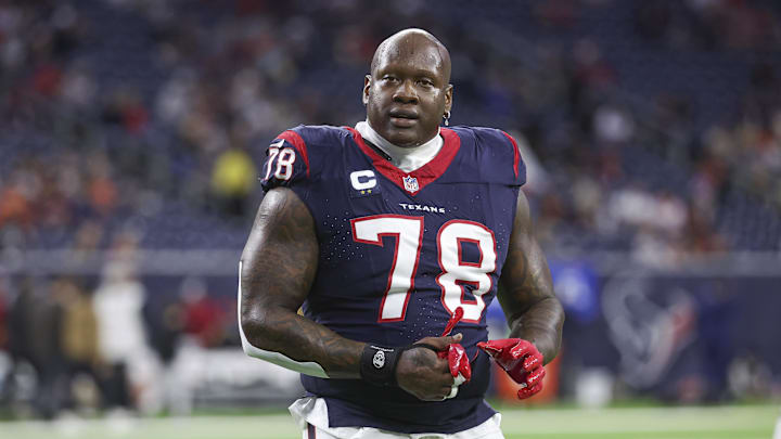 Houston Texans offensive tackle Laremy Tunsil walks off the field before the game against the Cleveland Browns.