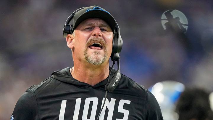 Detroit Lions head coach Dan Campbell yells to the referee