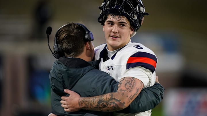Nashville Christian's Jared Curtis (2) celebrates during the fourth quarter of their Division II-A championship victory against USJ at Finley Stadium in Chattanooga, Tennessee.