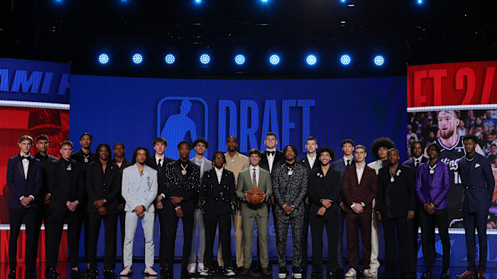Jun 26, 2024; Brooklyn, NY, USA; The 2024 NBA draft class poses for photos before the first round of the 2024 NBA Draft at Barclays Center. Mandatory Credit: Brad Penner-USA TODAY Sports
