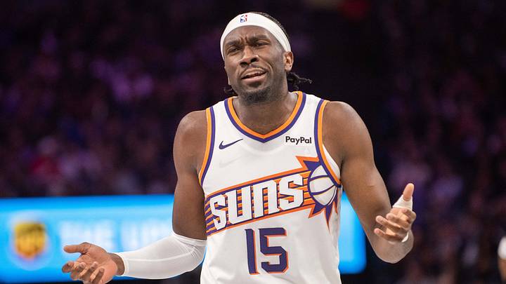 Phoenix Suns center Mark Williams (15) reacts to a call during the fourth quarter of the game against the Sacramento Kings at Golden 1 Center on November 26, 2025.