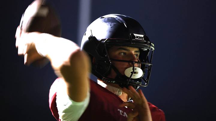 Tabor Academy quarterback Peter Bourque against Milton Academy during their game on Friday, Sept. 26, 2025. Tabor Academy quarterback Peter Bourque against Milton Academy during their game on Friday, Sept. 26, 2025.