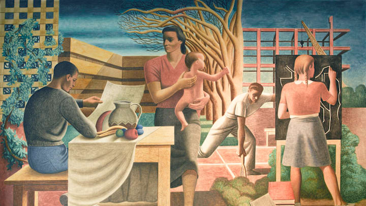 A mural titled ‘The Security of the People’ by Seymour Fogel, illustrating the values and programs put forth by the New Deal.