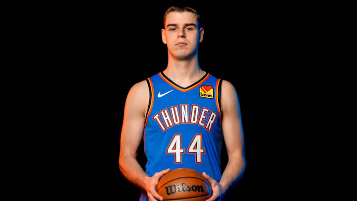 Nikola Topic is pictured during the Thunder media day at the Paycom Center in Oklahoma City, on Monday, Sept. 30, 2024.