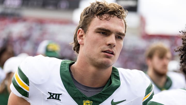 Nov 22, 2025; Tucson, Arizona, USA; Baylor Bears quarterback Sawyer Robertson (13) against the Arizona Wildcats at Casino Del Sol Stadium. Mandatory Credit: Mark J. Rebilas-Imagn Images