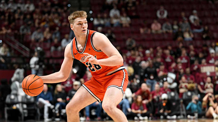 Feb 10, 2026; Tallahassee, Florida, USA; Virginia Cavaliers forward Thijs De Ridder (28) during the first half against the Florida State Seminoles at Donald L. Tucker Center. Mandatory Credit: Melina Myers-Imagn Images