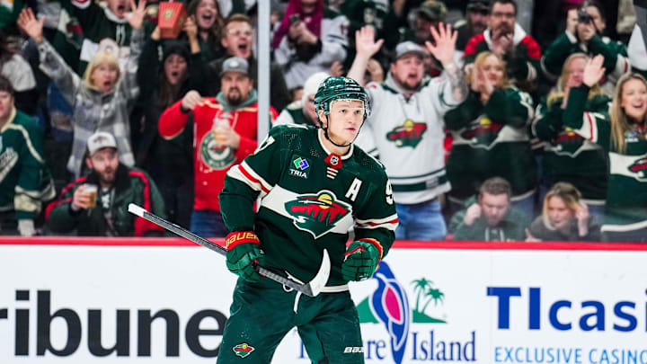 Minnesota Wild left wing Kirill Kaprizov (97) against the New Jersey Devils: Brace Hemmelgarn-Imagn Images