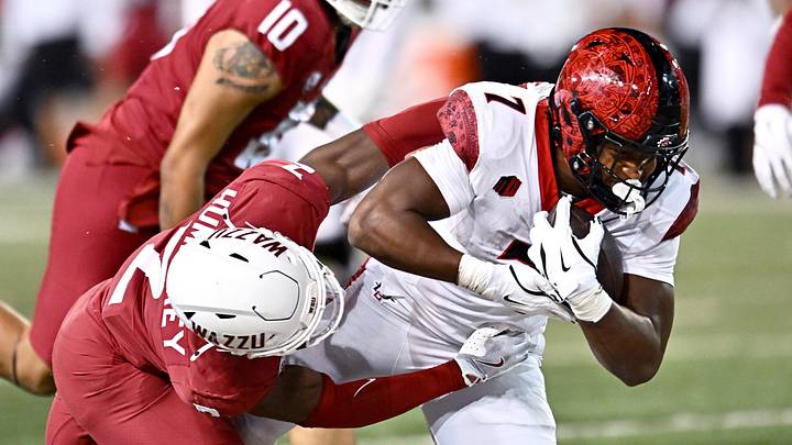 Sep 6, 2025; Pullman, Washington, USA; San Diego State Aztecs running back Lucky Sutton (7).