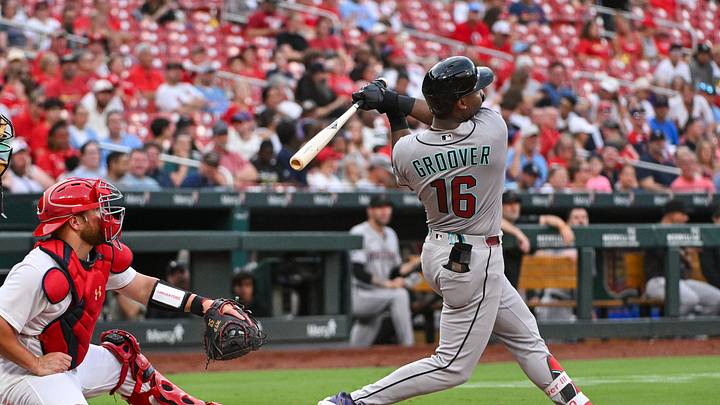 Jun 24, 2026; St. Louis, Missouri, USA; Arizona Diamondbacks first baseman Lujames Groover (16) hits a two run home run against the St. Louis Cardinals during the fourth inning at Busch Stadium. Mandatory Credit: Jeff Curry-Imagn Images Jun 24, 2026; St. Louis, Missouri, USA; Arizona Diamondbacks first baseman Lujames Groover (16) hits a two run home run against the St. Louis Cardinals during the fourth inning at Busch Stadium. Mandatory Credit: Jeff Curry-Imagn Images