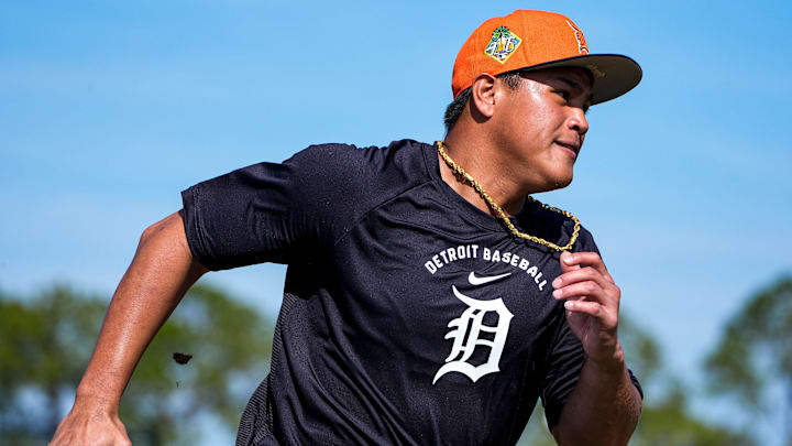 Detroit Tigers infielder Hao-Yu Lee practices during spring training at TigerTown in Lakeland, Fla. on Thursday, Feb. 19, 2026.