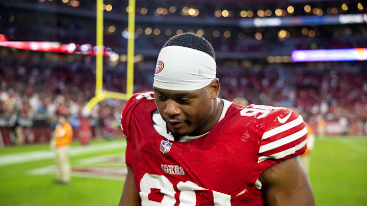 Dec 17, 2023; Glendale, Arizona, USA; San Francisco 49ers defensive lineman Kevin Givens (90) against the Arizona Cardinals at State Farm Stadium. Mandatory Credit: Mark J. Rebilas-USA TODAY Sports