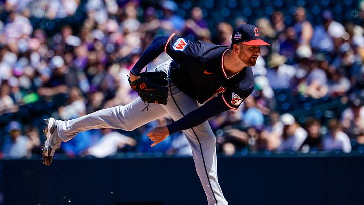 Aug 23, 2026; Denver, Colorado, USA; Cleveland Guardians starting pitcher Foster Griffin (22) pitches in the first inning against the Colorado Rockies at Coors Field. Mandatory Credit: Isaiah J. Downing-Imagn Images Aug 23, 2026; Denver, Colorado, USA; Cleveland Guardians starting pitcher Foster Griffin (22) pitches in the first inning against the Colorado Rockies at Coors Field. Mandatory Credit: Isaiah J. Downing-Imagn Images