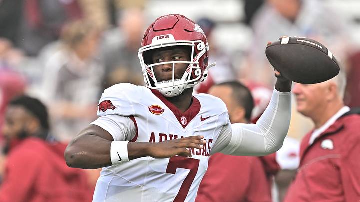 Oct 3, 2026; College Station, Texas, USA; Arkansas Razorbacks quarterback KJ Jackson (7) warms up prior to the game against the Texas A&M Aggies at Kyle Field. Mandatory Credit: Maria Lysaker-Imagn Images Oct 3, 2026; College Station, Texas, USA; Arkansas Razorbacks quarterback KJ Jackson (7) warms up prior to the game against the Texas A&M Aggies at Kyle Field. Mandatory Credit: Maria Lysaker-Imagn Images