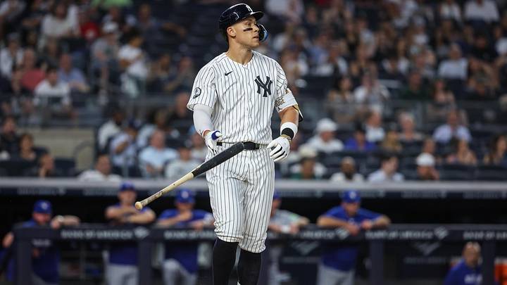 May 19, 2026; Bronx, New York, USA; New York Yankees right fielder Aaron Judge (99) flips his bat after challenging a called third strike in the fourth inning against the Toronto Blue Jays at Yankee Stadium. Mandatory Credit: Wendell Cruz-Imagn Images May 19, 2026; Bronx, New York, USA; New York Yankees right fielder Aaron Judge (99) flips his bat after challenging a called third strike in the fourth inning against the Toronto Blue Jays at Yankee Stadium. Mandatory Credit: Wendell Cruz-Imagn Images