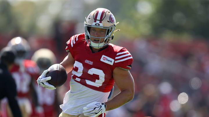 Aug 6, 2026; Santa Clara, CA, USA; San Francisco 49ers running back Christian McCaffrey (23) during training camp at SAP Performance Facility. Mandatory Credit: Sergio Estrada-Imagn Images Aug 6, 2026; Santa Clara, CA, USA; San Francisco 49ers running back Christian McCaffrey (23) during training camp at SAP Performance Facility. Mandatory Credit: Sergio Estrada-Imagn Images