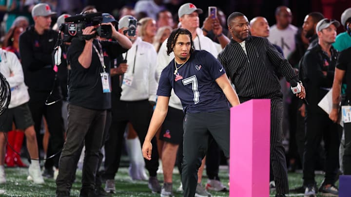 Feb 1, 2024; Orlando, FL, USA;  Houston Texans quarterback C.J. Stroud (7) participates in the NFL