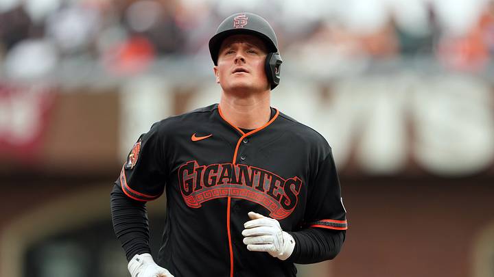 San Francisco, California, USA; San Francisco Giants designated hitter Matt Chapman (26) during the fourth inning against the Miami Marlins at Oracle Park. Mandatory Credit: Darren Yamashita-Imagn Images