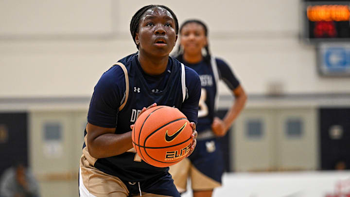 Apr 7, 2023; Washington, DC, USA; Desert Vista (AZ) guard Shay Ijiwoye (44) shoots a free throw during the second quarter against Lone Peak (UT) at Georgetown University. Mandatory Credit: Reggie Hildred-Imagn Images