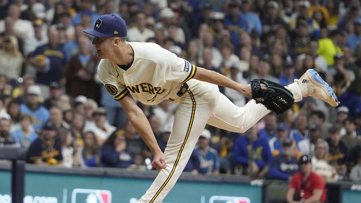 Oct 3, 2026; Milwaukee, Wisconsin, USA; Milwaukee Brewers pitcher Jacob Misiorowski (32) pitches against the San Diego Padres during the first inning at American Family Field. Mandatory Credit: Michael McLoone-Imagn Images Oct 3, 2026; Milwaukee, Wisconsin, USA; Milwaukee Brewers pitcher Jacob Misiorowski (32) pitches against the San Diego Padres during the first inning at American Family Field. Mandatory Credit: Michael McLoone-Imagn Images