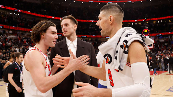 Philadelphia 76ers v Chicago Bulls, Josh Giddey and Nikola Vucevic celebrate a game-winning 3 pointer against the Philadelphia 76ers on Nov. 11, 2025 Philadelphia 76ers v Chicago Bulls, Josh Giddey and Nikola Vucevic celebrate a game-winning 3 pointer against the Philadelphia 76ers on Nov. 11, 2025