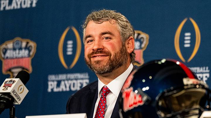Ole Miss head coach Pete Golding smiles during a press conference for the Sugar Bowl and College Football Playoff quarterfinals at the Sheraton New Orleans Hotel in New Orleans, La., on Wednesday, Dec. 31, 2025. Ole Miss head coach Pete Golding smiles during a press conference for the Sugar Bowl and College Football Playoff quarterfinals at the Sheraton New Orleans Hotel in New Orleans, La., on Wednesday, Dec. 31, 2025.
