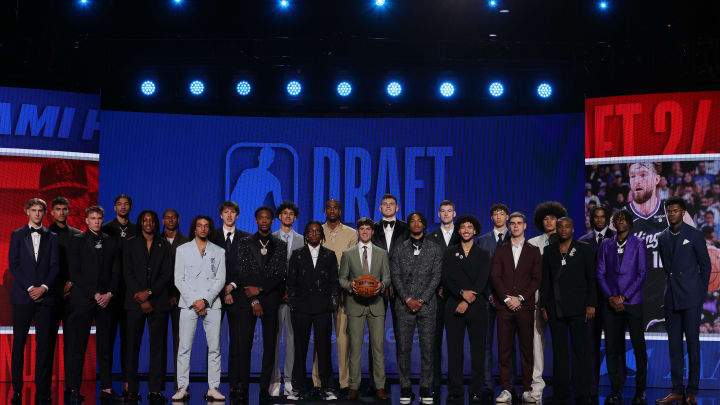 Jun 26, 2024; Brooklyn, NY, USA; The 2024 NBA draft class poses for photos before the first round of the 2024 NBA Draft at Barclays Center. Mandatory Credit: Brad Penner-USA TODAY Sports Jun 26, 2024; Brooklyn, NY, USA; The 2024 NBA draft class poses for photos before the first round of the 2024 NBA Draft at Barclays Center. Mandatory Credit: Brad Penner-USA TODAY Sports