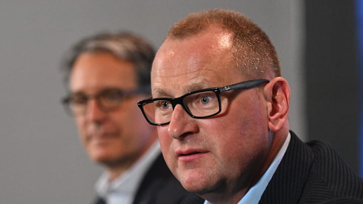 Jun 1, 2023; Toronto, Ontario, CANADA; Toronto Maple Leafs new general manager Brad Treliving is