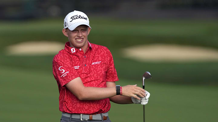 Jun 6, 2024; Dublin, Ohio, USA; Maxwell Moldovan looks on during the first round of the Memorial Tournament at Muirfield Village Golf Club. Mandatory Credit: Adam Cairns-Imagn Images