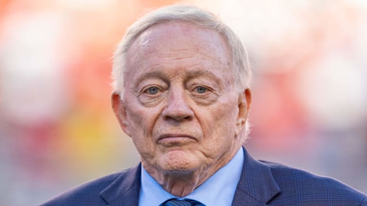 October 8, 2023; Santa Clara, California, USA; Dallas Cowboys owner Jerry Jones before the game against the San Francisco 49ers at Levi's Stadium. Mandatory Credit: Kyle Terada-Imagn Images October 8, 2023; Santa Clara, California, USA; Dallas Cowboys owner Jerry Jones before the game against the San Francisco 49ers at Levi's Stadium. Mandatory Credit: Kyle Terada-Imagn Images