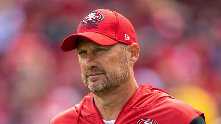 September 18, 2022; Santa Clara, California, USA; San Francisco 49ers special teams coordinator Brian Schneider before the game against the Seattle Seahawks at Levi's Stadium. Mandatory Credit: Kyle Terada-Imagn Images