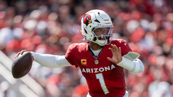 September 21, 2025; Santa Clara, California, USA; Arizona Cardinals quarterback Kyler Murray (1) throws downfield against the San Francisco 49ers during the first half at Levi's Stadium. Mandatory Credit: Kyle Terada-Imagn Images September 21, 2025; Santa Clara, California, USA; Arizona Cardinals quarterback Kyler Murray (1) throws downfield against the San Francisco 49ers during the first half at Levi's Stadium. Mandatory Credit: Kyle Terada-Imagn Images