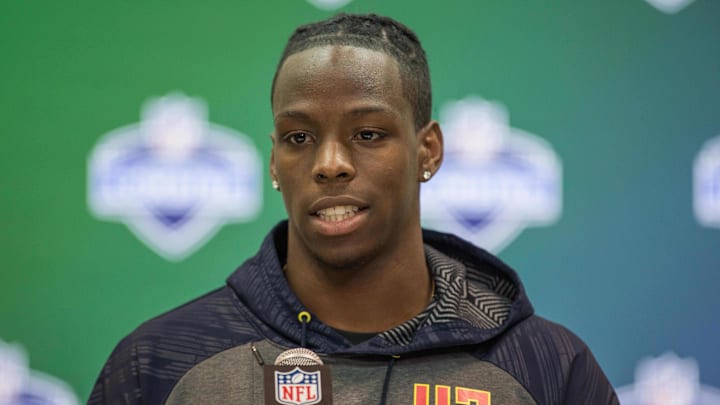 Wide receiver John Ross speaks to the media during the 2017 combine
