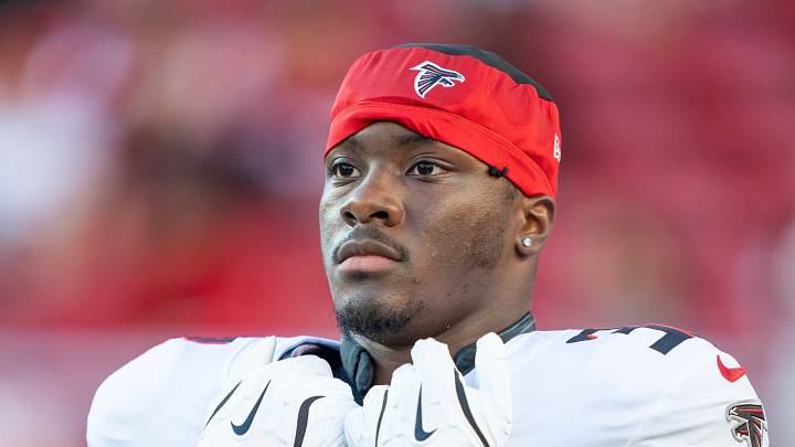 October 19, 2025; Santa Clara, California, USA; Atlanta Falcons running back Nate Carter (38) warms up before the game against the San Francisco 49ers at Levi's Stadium. Mandatory Credit: Kyle Terada-Imagn Images October 19, 2025; Santa Clara, California, USA; Atlanta Falcons running back Nate Carter (38) warms up before the game against the San Francisco 49ers at Levi's Stadium. Mandatory Credit: Kyle Terada-Imagn Images