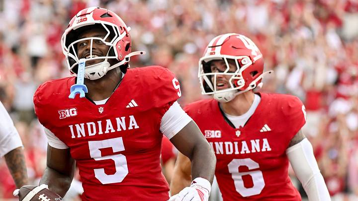 Sep 12, 2026; Bloomington, Indiana, USA; Indiana Hoosiers linebacker Rolijah Hardy (5) returns an interception for a touchdown against the Howard Bison during the first half at Merchants Bank Field at Memorial Stadium. Mandatory Credit: Robert Goddin-Imagn Images Sep 12, 2026; Bloomington, Indiana, USA; Indiana Hoosiers linebacker Rolijah Hardy (5) returns an interception for a touchdown against the Howard Bison during the first half at Merchants Bank Field at Memorial Stadium. Mandatory Credit: Robert Goddin-Imagn Images