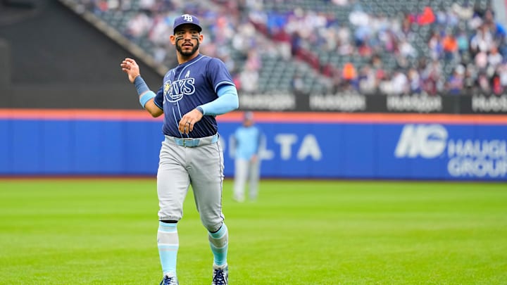 Tampa Bay Rays third baseman Jose Caballero (77) prior to the game against the New York Mets at Citi Field. Tampa Bay Rays third baseman Jose Caballero (77) prior to the game against the New York Mets at Citi Field.