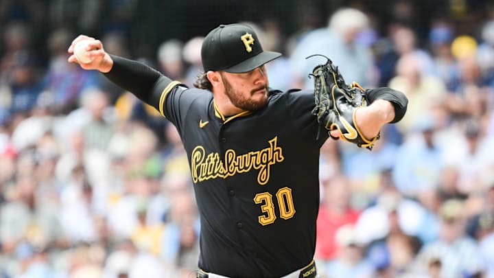 Jun 25, 2025; Milwaukee, Wisconsin, USA; Pittsburgh Pirates starting pitcher Paul Skenes (30) throws a pitch in the first inning against the Milwaukee Brewers at American Family Field. Mandatory Credit: Benny Sieu-Imagn Images Jun 25, 2025; Milwaukee, Wisconsin, USA; Pittsburgh Pirates starting pitcher Paul Skenes (30) throws a pitch in the first inning against the Milwaukee Brewers at American Family Field. Mandatory Credit: Benny Sieu-Imagn Images