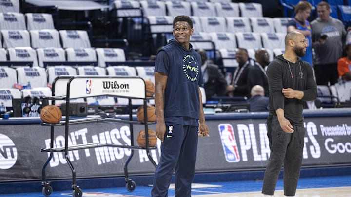 May 28, 2025; Oklahoma City, Oklahoma, USA; Minnesota Timberwolves guard Anthony Edwards warms up before game five of the western conference finals against the Oklahoma City Thunder for the 2025 NBA Playoffs at Paycom Center. Mandatory Credit: Alonzo Adams-Imagn Images May 28, 2025; Oklahoma City, Oklahoma, USA; Minnesota Timberwolves guard Anthony Edwards warms up before game five of the western conference finals against the Oklahoma City Thunder for the 2025 NBA Playoffs at Paycom Center. Mandatory Credit: Alonzo Adams-Imagn Images