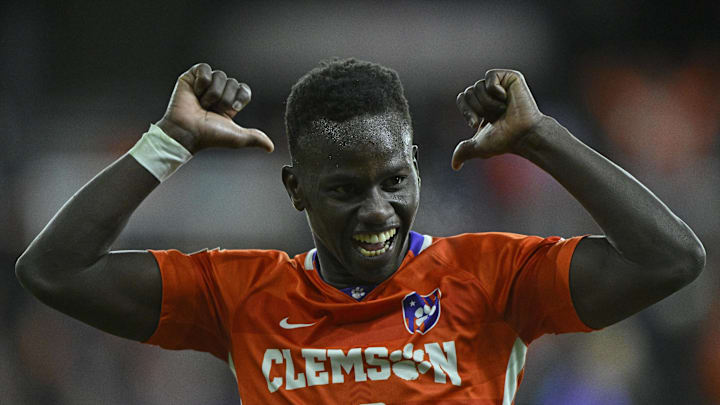 Dec 11, 2023; Louisville, KY, USA; Clemson Tigers midfielder Ousmane Sylla (10) celebrates