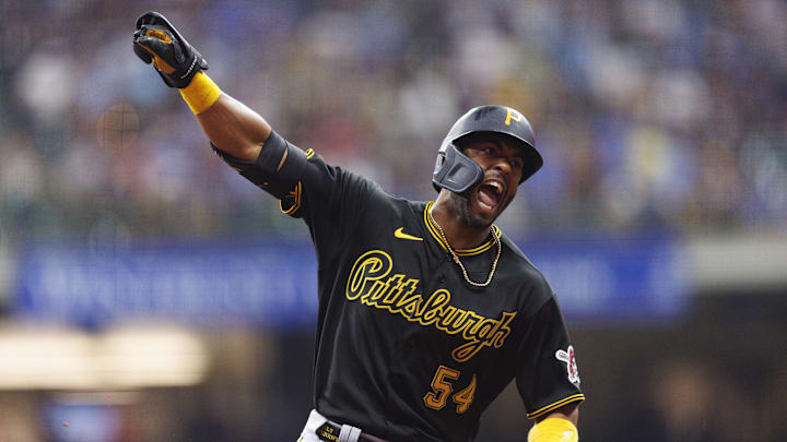 Aug 4, 2023; Milwaukee, Wisconsin, USA;  Pittsburgh Pirates left fielder Josh Palacios (54)