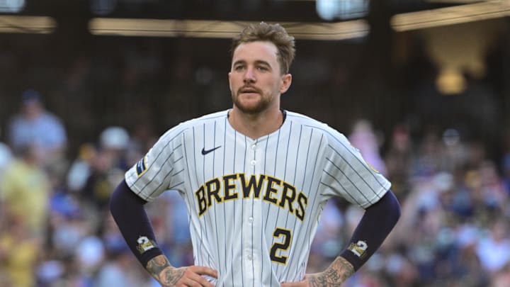 Sep 14, 2025; Milwaukee, Wisconsin, USA; Milwaukee Brewers second baseman Brice Turang (2) looks on after he was stranded on base in the sixth inning against the St. Louis Cardinals at American Family Field. Mandatory Credit: Benny Sieu-Imagn Images Sep 14, 2025; Milwaukee, Wisconsin, USA; Milwaukee Brewers second baseman Brice Turang (2) looks on after he was stranded on base in the sixth inning against the St. Louis Cardinals at American Family Field. Mandatory Credit: Benny Sieu-Imagn Images