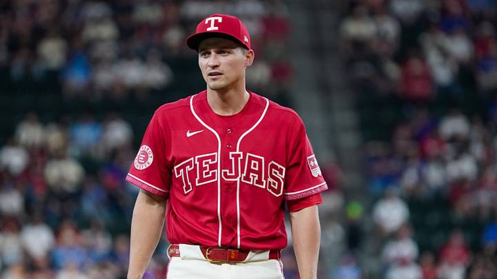 Apr 24, 2026; Arlington, Texas, USA;  Texas shortstop Corey Seager (5) wearing the Rangers’ new City Connect 2.0, which celebrates the Mexican influences across the entire state of Texas during a game against the Athletics at Globe Life Field. Mandatory Credit: Raymond Carlin III-Imagn Images