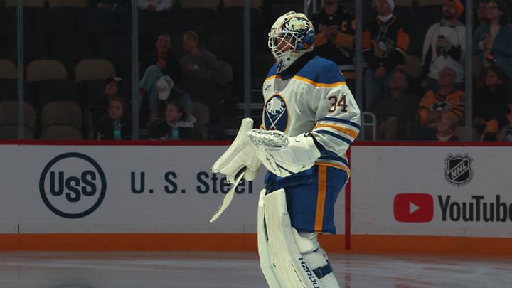 Sep 21, 2026; Pittsburgh, Pennsylvania, USA; Buffalo Sabres goaltender Alex Lyon (34) takes the ice to play the Pittsburgh Penguins at PPG Paints Arena. Mandatory Credit: Charles LeClaire-Imagn Images Sep 21, 2026; Pittsburgh, Pennsylvania, USA; Buffalo Sabres goaltender Alex Lyon (34) takes the ice to play the Pittsburgh Penguins at PPG Paints Arena. Mandatory Credit: Charles LeClaire-Imagn Images
