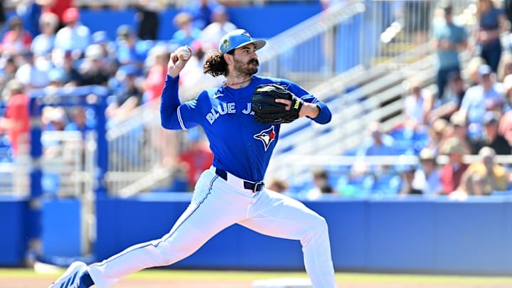 Toronto Blue Jays starting  pitcher Dylan Cease throws a pitch.